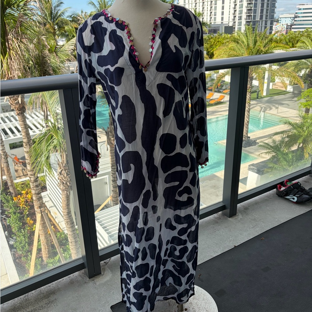 Tory Burch Blue, White and Pink Animal Print Swim Cover-Up